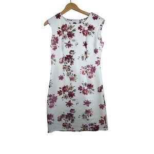 Tacera Floral Print Sleeveless Sheath Dress size 12 White/Burgundy